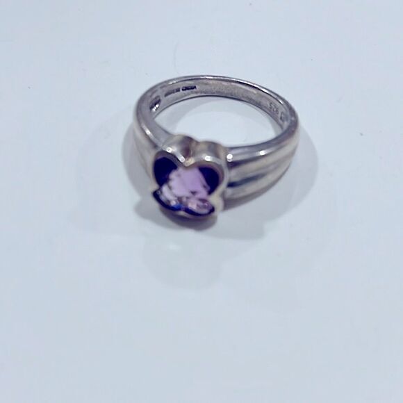 Amethyst and Silver flower Shaped Checkerboard Cut Vintage SZ 8 - Picture 1 of 10